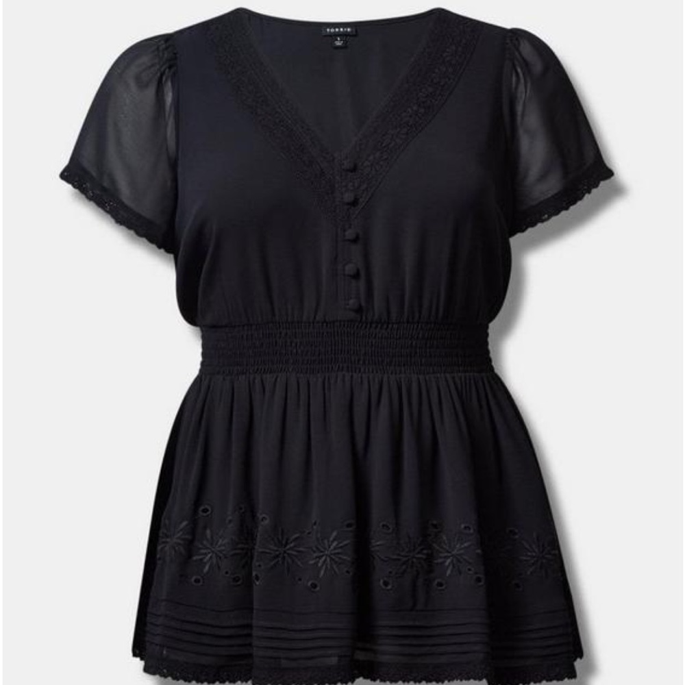Peplum Smocked Short Sleeve Top